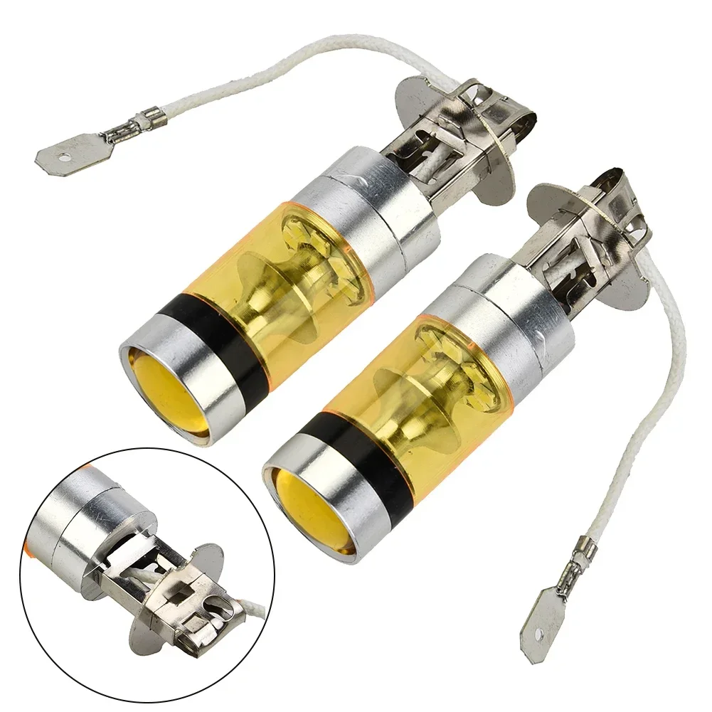 2pcs Car Yellow Fog Light H3 12V 24V LED Super Bright 100W 2828SMD Car Fog Light Taillight Bulb Aluminum Alloy