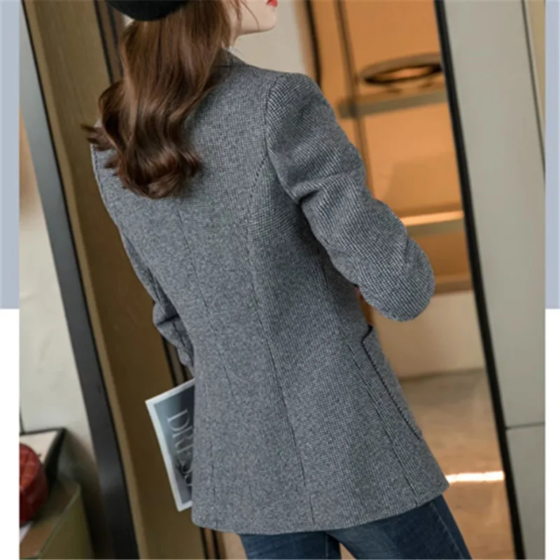 Temperament Waist Short Suit Jacket Female Spring Autumn New Fashion Suit Collar Long-Sleeve Pockets Straight Blazer Women W416