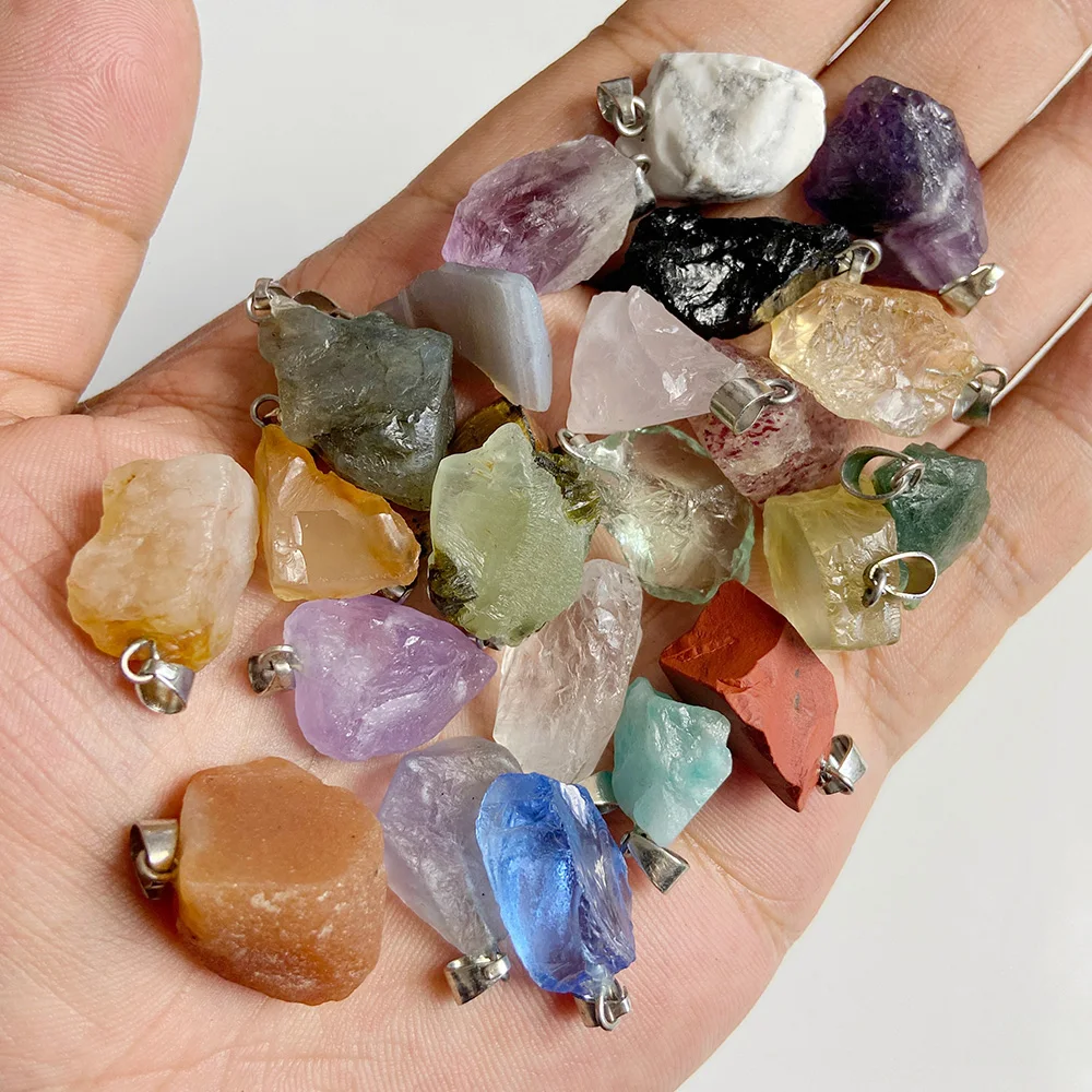 2PCS High Quality Raw Stone Pendant Rough Original Crystal Energy Healing Chakra Pendants For Diy Jewelry Making Necklace