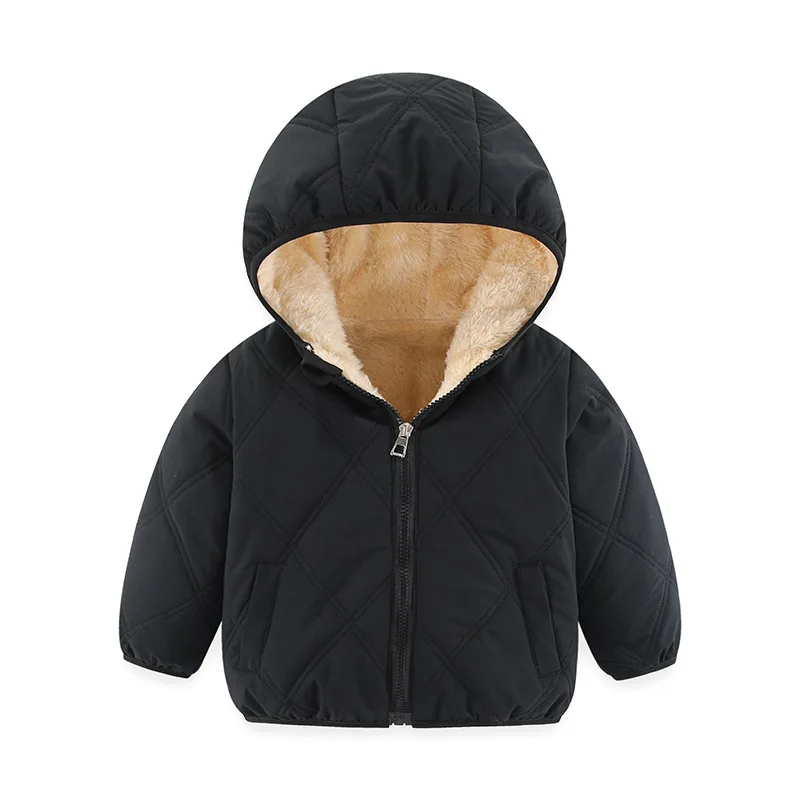 Winter New Girls Jacket Solid Color Lamb Wool Lining Thick Hooded Coats 2-6 Years Kids Plus Velvet Keep Warm Down  Snowsuit