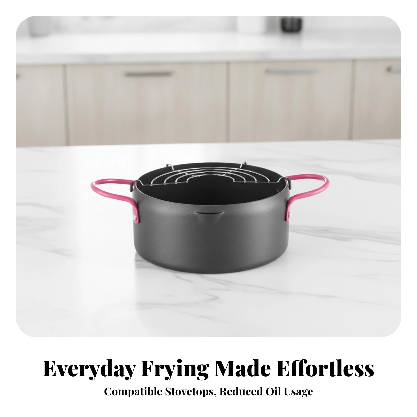 Fryer Pot with Draining Rack Non-Stick Deep Fryer with Wire Rack Japanese Frying Pot Compact Cookware Lightweight for Home Cooks