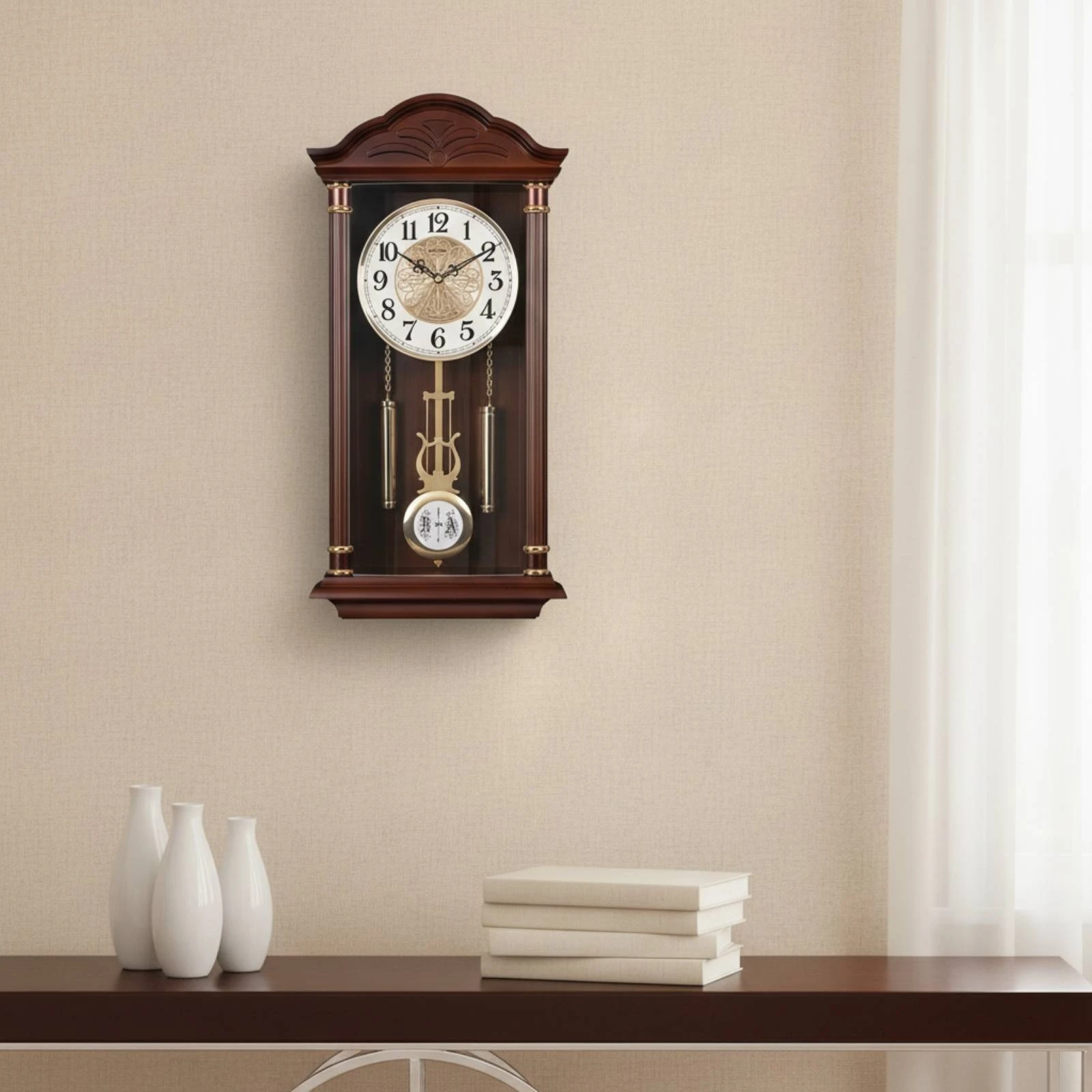 

Vintage Pendulum Timekeeper Chinese-Style Wood Wall Timekeeper Home Decor Analog Display Decorative