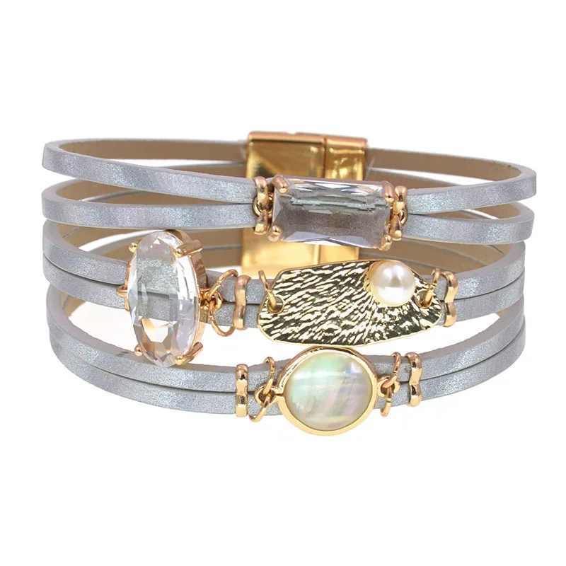 WELLMORE women bracelet glass leather bracelets for women charm bracelet fashion female jewelry wholesale dropshipping