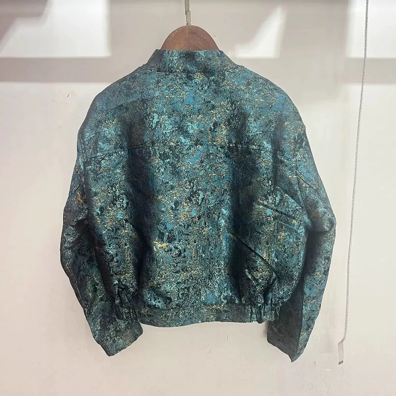 Damskie krótkie kurtki vintage ze stójką, nowa moda 2025, zapinane na zamek, z kieszeniami, odzież wierzchnia, damska odzież uliczna, luźne płaszcze z długim rękawem.