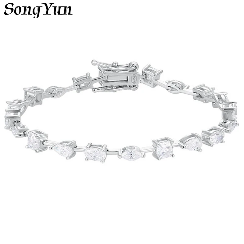 

SONGYUN Designer Jewelry 925 Sterling Silver Bracelet Moissanite Diamond Tennis Casual for Girls Rhodium Plated MST Patent Bangl