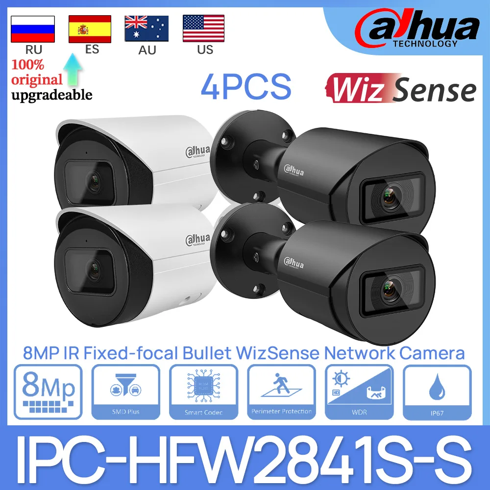 

4PCS Dahua IP Camera lot IPC-HFW2841S-S 4MP 8MP 4K POE WizSense Network Camera Built-in MIC SD Slot SMD Plus IP67 H.265+