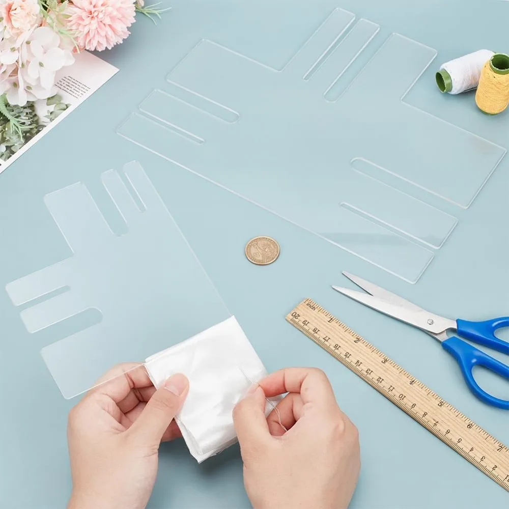2Pcs T Shape Acrylic Bow Maker Template, Multi-Size Bowknot Making Board Craft Sewing Tool for Ribbon Bow Making Hair Bows Gift