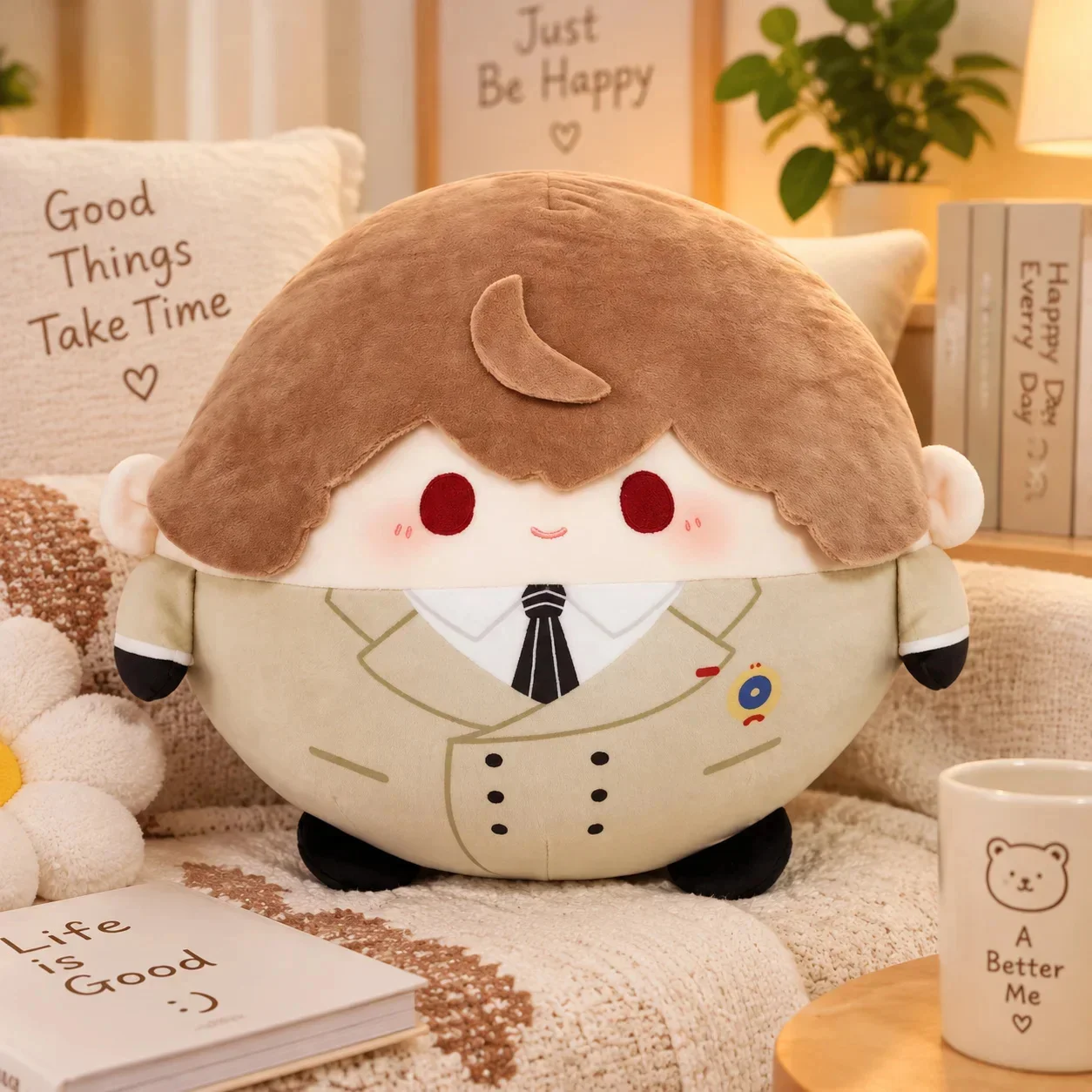 Akechi Round Plush Pillow Cute Anime Character Stuffed Doll Soft Plush Toy Sofa Cushion Birthday Christmas Gift