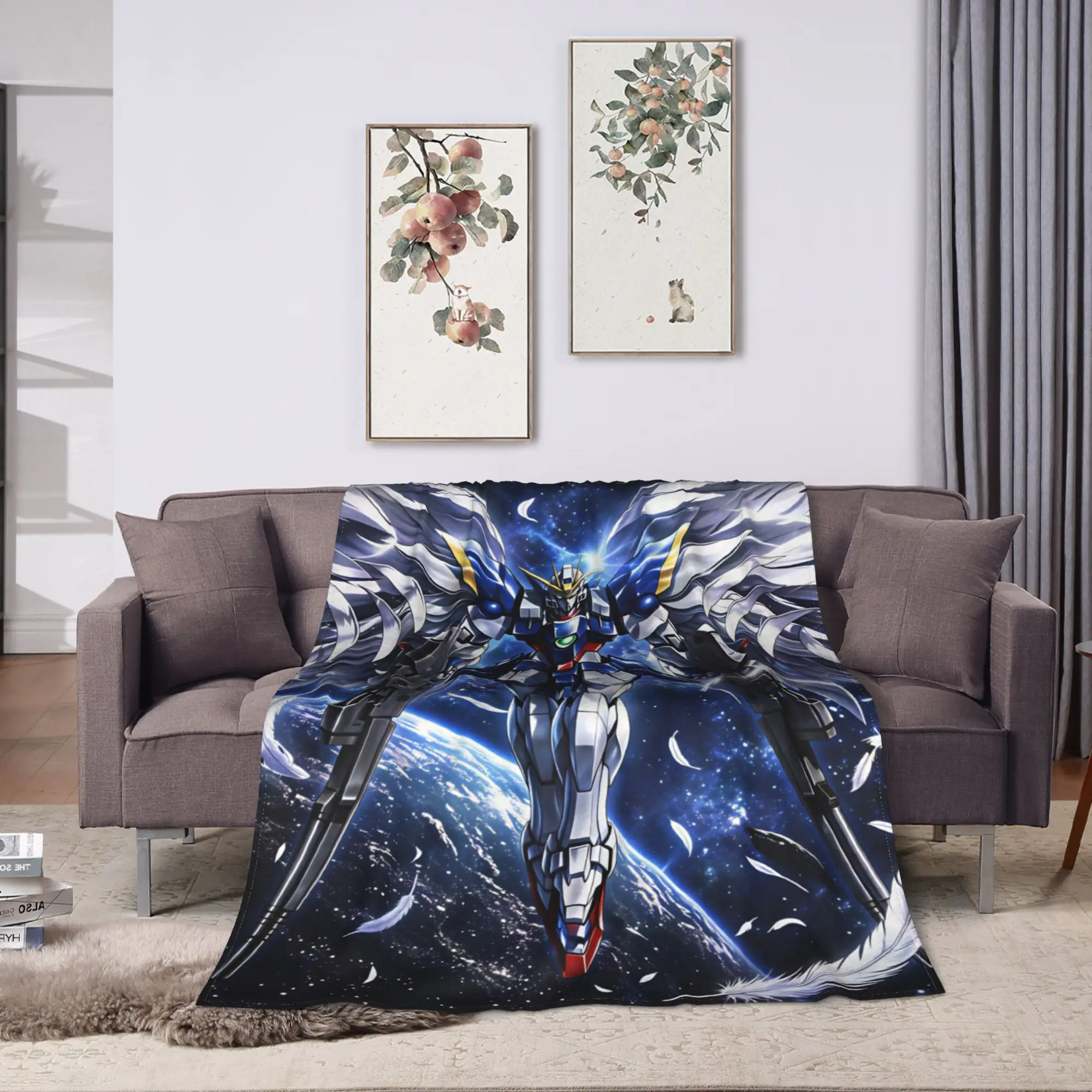 Mobile Suit Gundam Flannel Blanket  Warm Bedding Throws for Couch Bed Picnic Novelty Bedspread Sofa Bed Cover