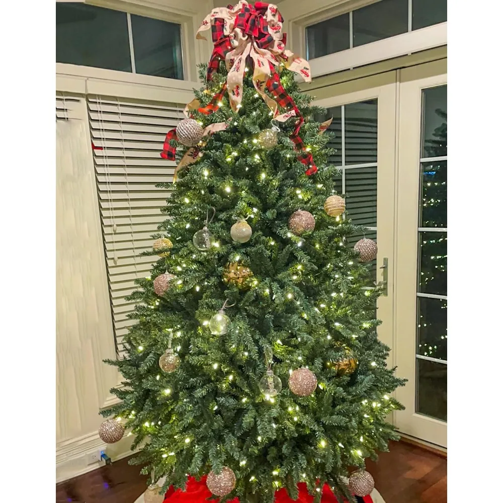 6FT Pre-lit Christmas Tree with 600 Dual Color LED Lights, Full Hinged Fir Xmas Tree Multicolor and White Lights 6 Feet