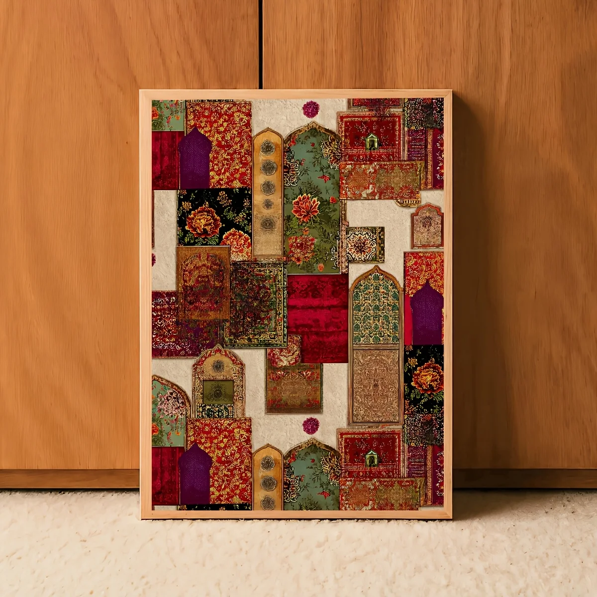 Persian Rug Art, Bohemian Vintage Oriental Carpet Collage Frameless Canvas Painting, Suitable for Living Room, Bedroom, Kitchen