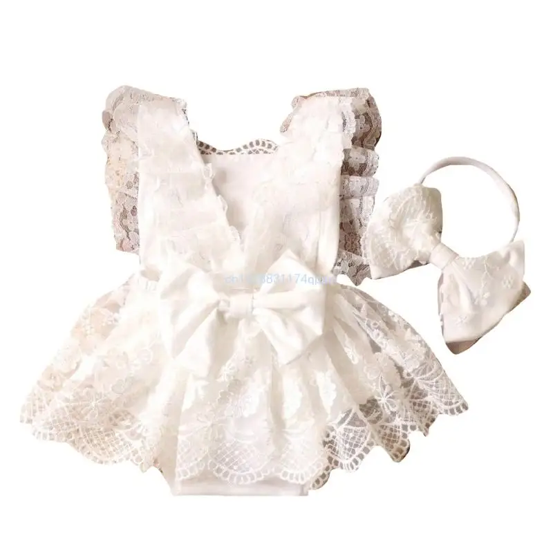 

Newborns Lace Romper and Headband Baby Girls Photoshoots Dress & Matching Headwear Set for Infant Photography Props Dropship