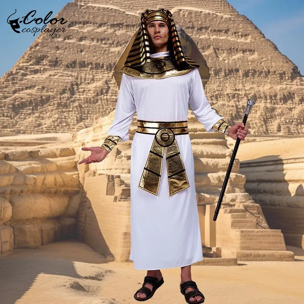 

Color Cosplayer Egyptian Pharaoh Cosplay Costume Ancient Egypt King Robe Vintage White Robe Halloween Carnival Men Outfit