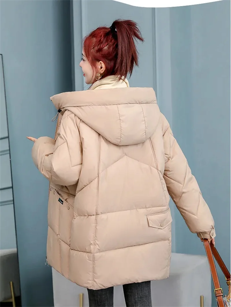 Casaco de algodão engrossado novo estilo jaqueta acolchoada de algodão longo com capuz inverno engrossado jaqueta fina para o inverno
