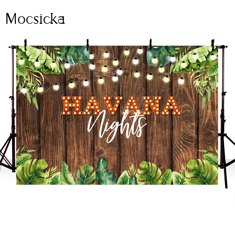 Mocsicka Havana Nights Background Photography Jungle Plank Lights Decoration Party Props Studio Photo Backdrop Banner view 2