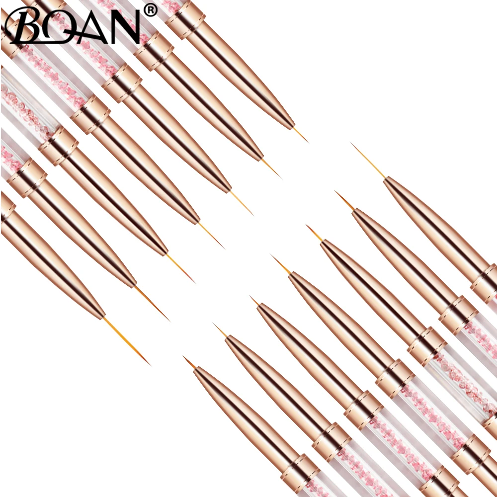 BQAN Rose Gold Double Head Pink Crystal Handle Nail Brush Liner Brush Painting Pen Gel Brush Crystal Nail Art Manicure