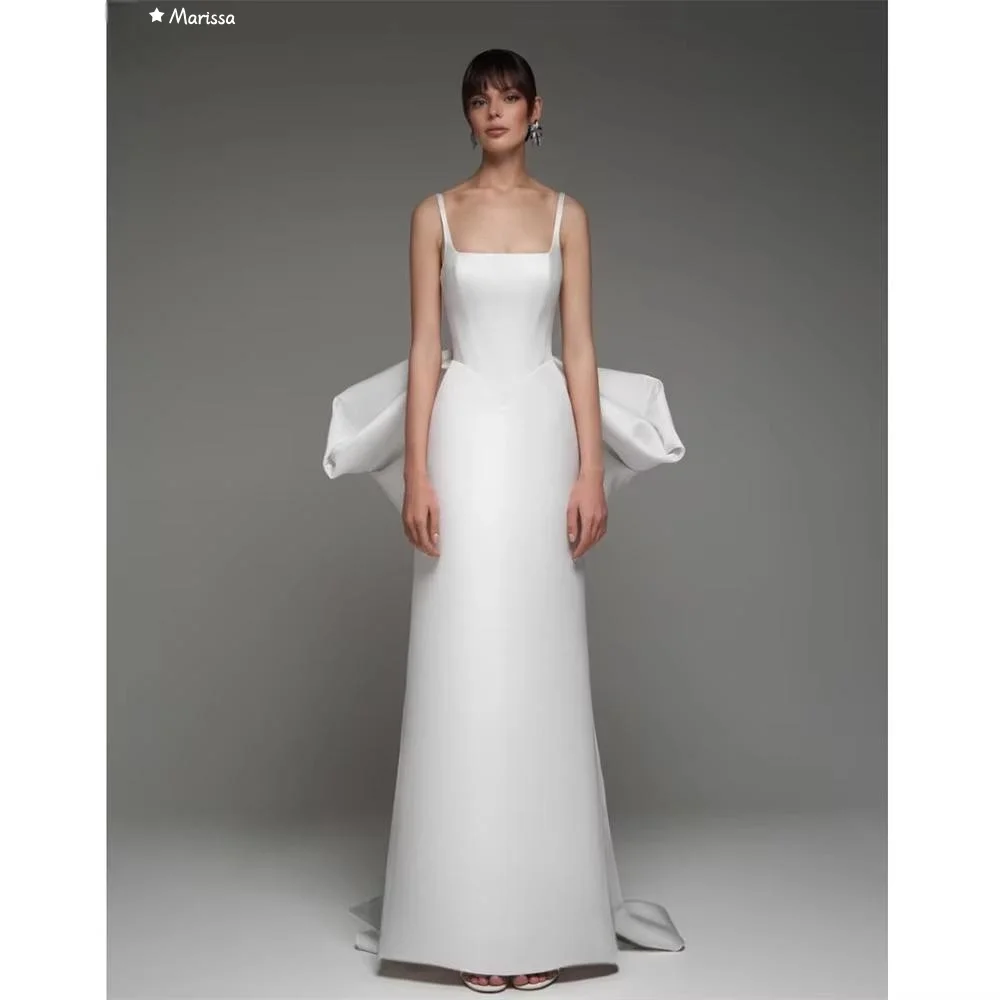 

Marissa Evening Dresses Woman Elegant Dresses for Special Event Elegant Glossy White Removable Bow Custom Made Straight Tail