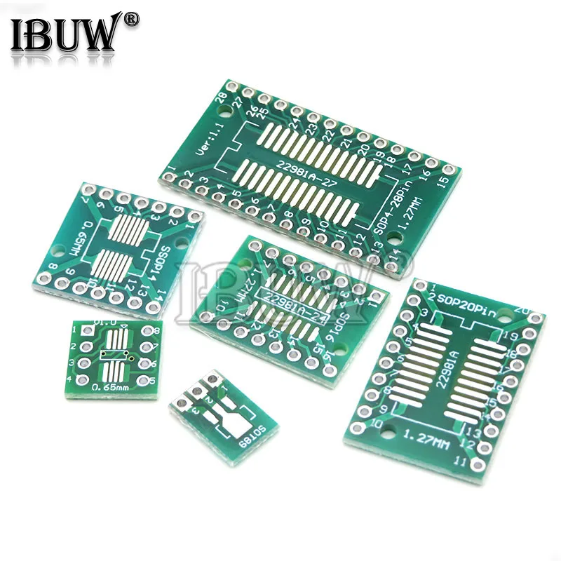 30個のpcbボードキットSOP24 SOP8 SOP14 SOP16 SOP20 SOP28 smdターンはアダプタコンバータプレートsop 8 14 16 20 24 28 ibuw