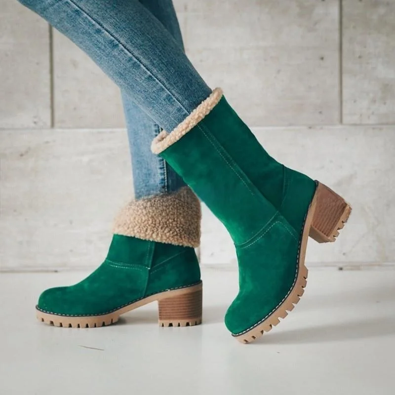 

Winter Women's Mid-Calf Faux Fur Lined Booties Cotton Snow Boots Chunky Heel Comfortable Casual Faion Boots Size 43