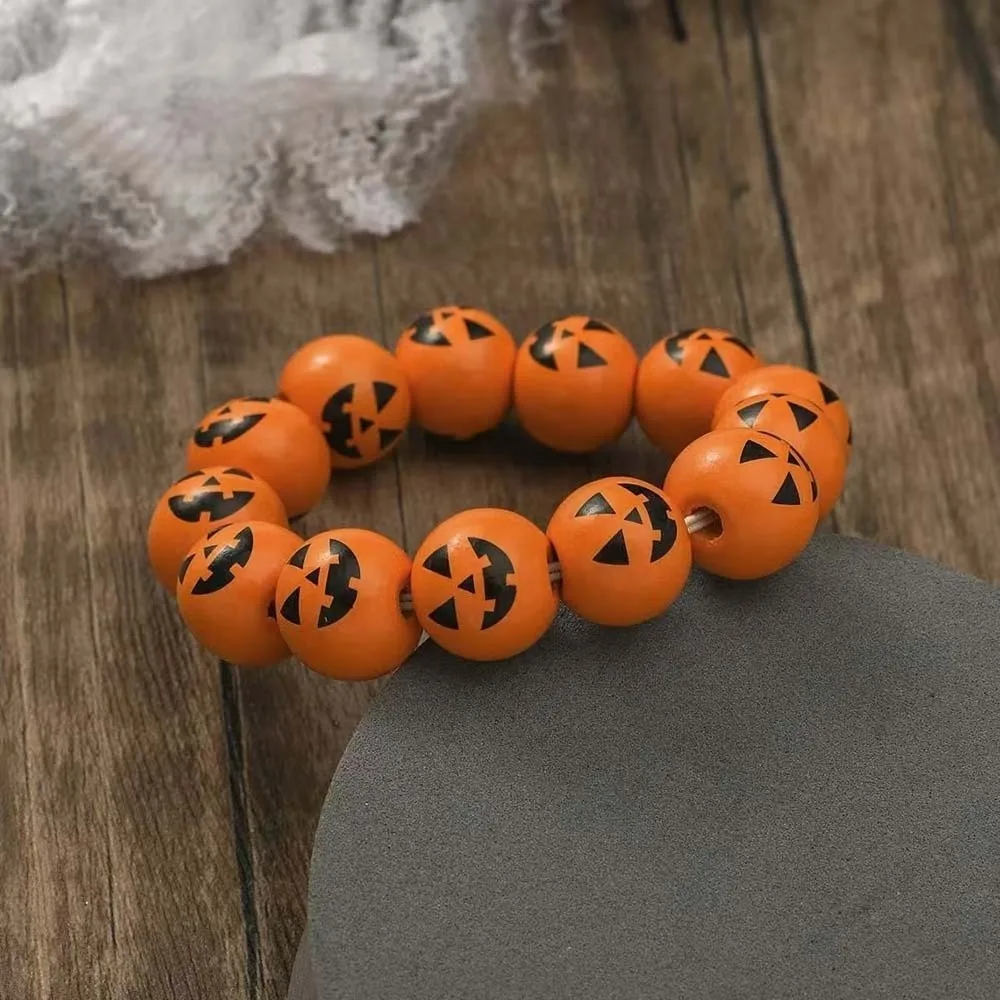Spider Jewelry Elastic Halloween Bracelet Wooden Stretchy Pumpkin Beads Bracelet Beaded Orange Wood Wristband Cosplay