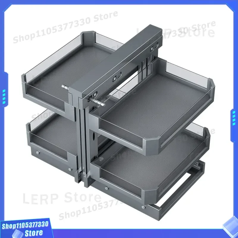 Kitchen Corner Cabinet Rotating Storage Rack Double Drawer Pull Out Organizer Shelf Space Saving Solution for Pantry Cupboard