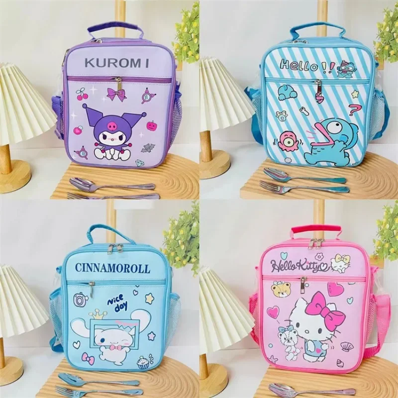 Kawaii Sanrio Kuromi Lunch Bag Anime My Melody Cinnmoroll Travel Thermal Breakfast Box School Child Large Capacity Tote Food Bag