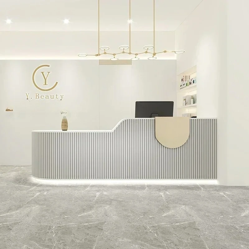 

Stylish Versatile Top Quality Custom Made Size LED Reception Desk Beauty Salon Design, With Monitor Customer Reception Desk