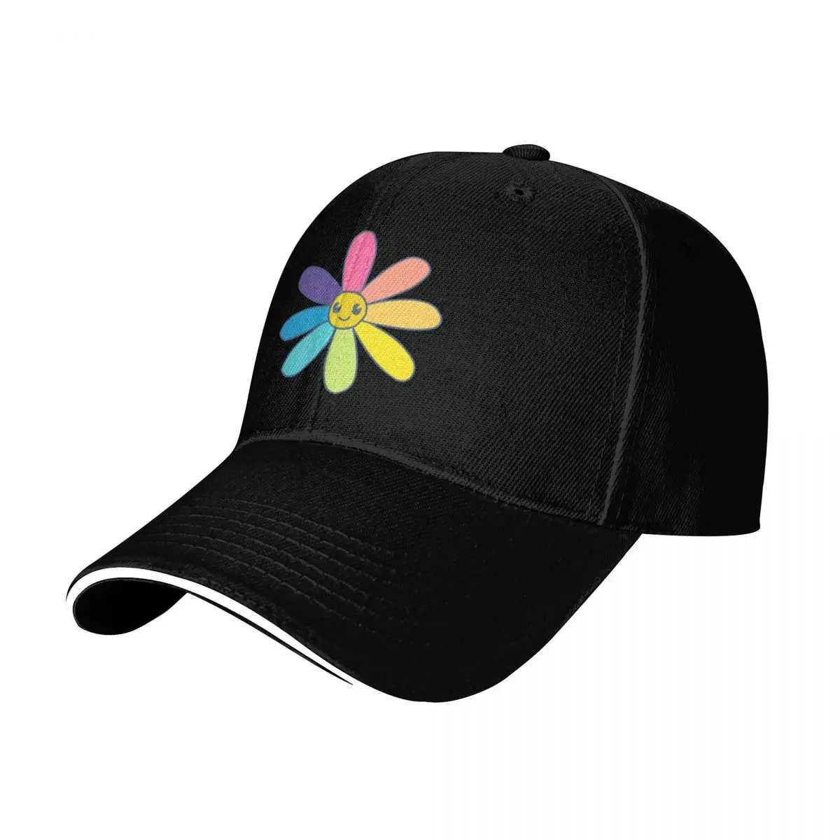 Cute Hand Drawn Rainbow Flower Baseball Cap Moisture Wicking Quick Dry Curved Brim Classic Fit Low Profile Unstructured