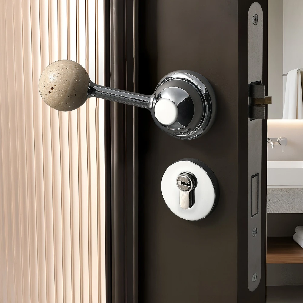 American retro hole stone spherical door handle simple indoor room door lock split handle silent magnetic lock
