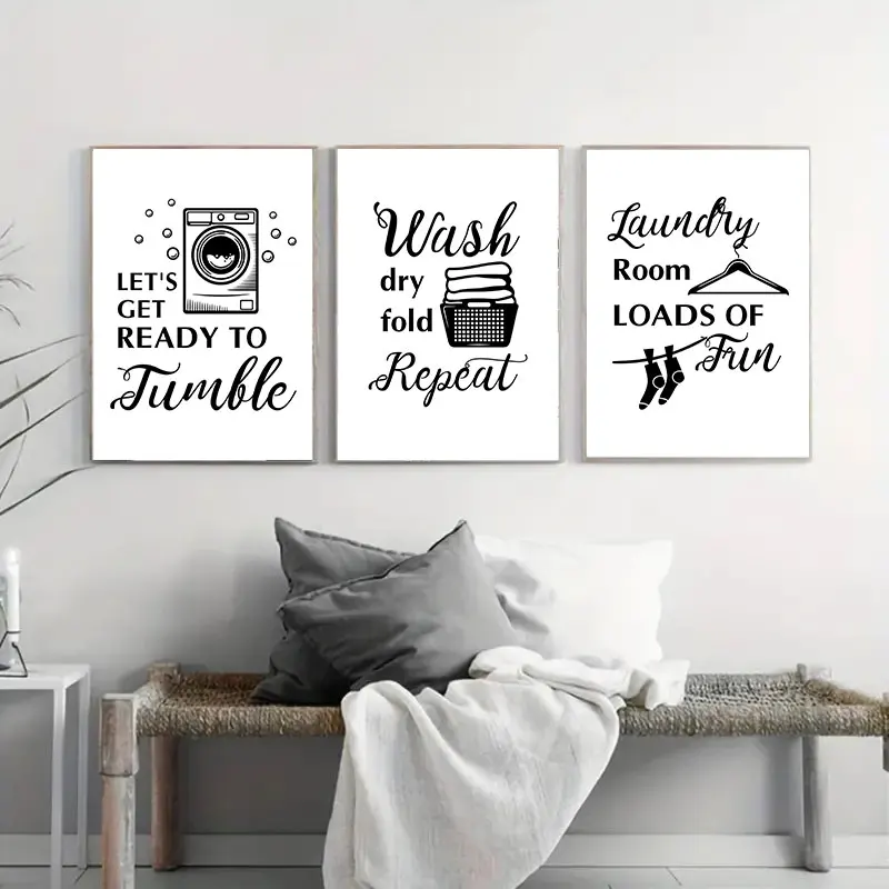 Simple Black White Laundry Room Quotes Canvas Poster Prints Modern Wall Decorative Painting for Bathroom Home Decor Art Picture