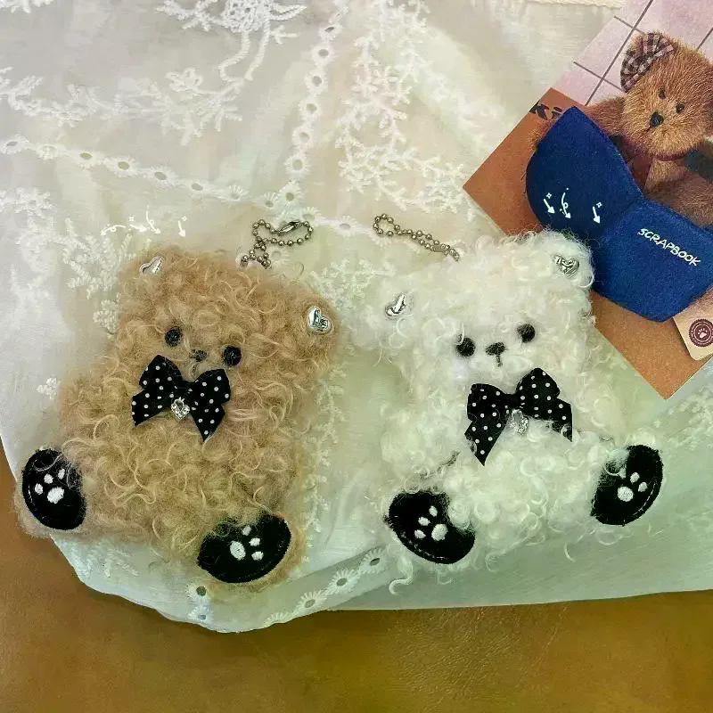 /GJ/Curly Plush Bear Keychain Cartoon Soft Stuffed Doll Pendant Backpack Handbag Hanging Decoration Couple Keyring Gifts Kawaii