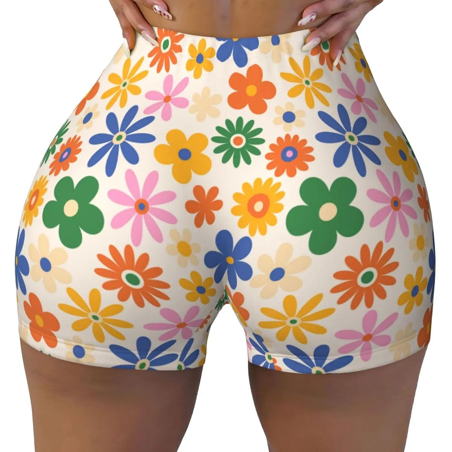 شورت للتمرين مطبوع عليه زهور الأقحوان الرائعة للنساء في صالة الألعاب الرياضية واليوجا والجري والرياضة النشطة واللياقة البدنية #1