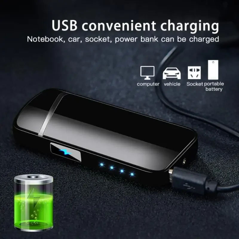 Hot Electric Windproof Metal Lighter Double Arc Flameless Plasma Rechargeable USB Lighter LED Power Display Touch Sensor Lighter