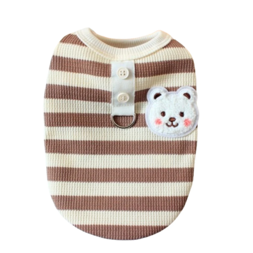 

Traction Vest Cute Pets Dog Clothes with Leash Small Bear Print Cat Striped T-Shirt Thin Knitted Dogs Waffle Grid Vest Chihuahua