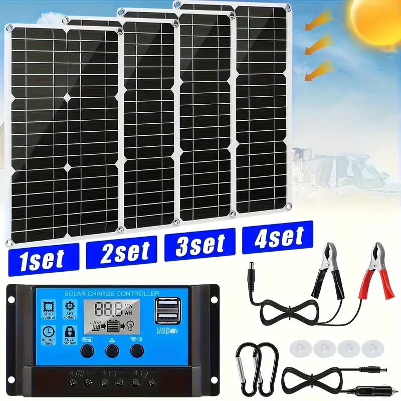 600W/1200W/2400W Solar Panels with 100A Controller, Dual USB, Suitable for Outdoor Camping, RV, and Hiking off Grid Systems