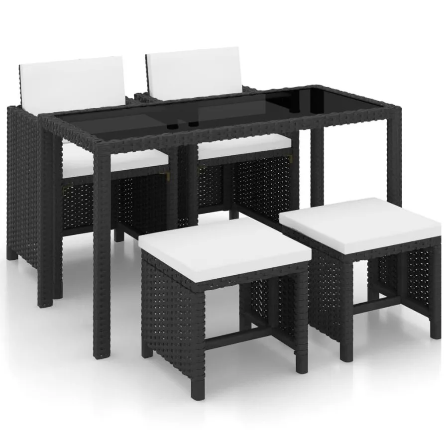 

5 Piece Patio Dining Set with Cushions Poly Rattan Black