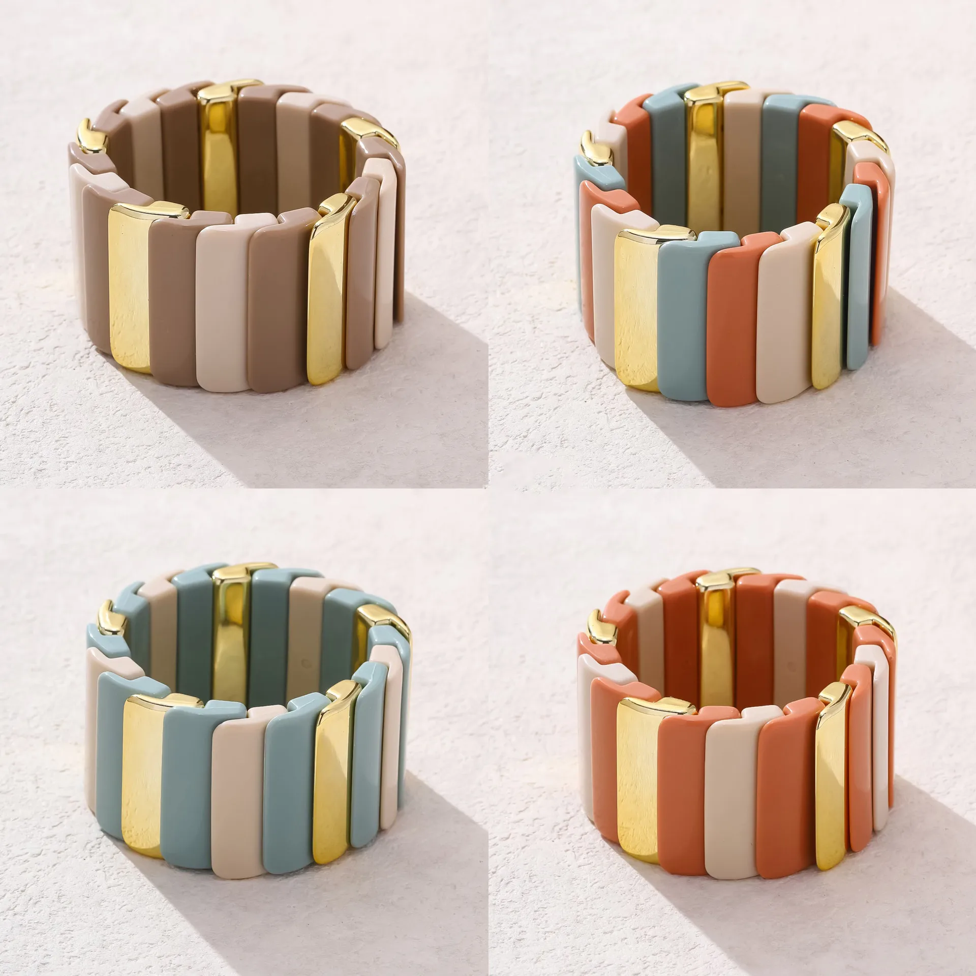 Macaron color acrylic tile splicing, bracelet niche geometry, stackable couple beaded elastic bracelet