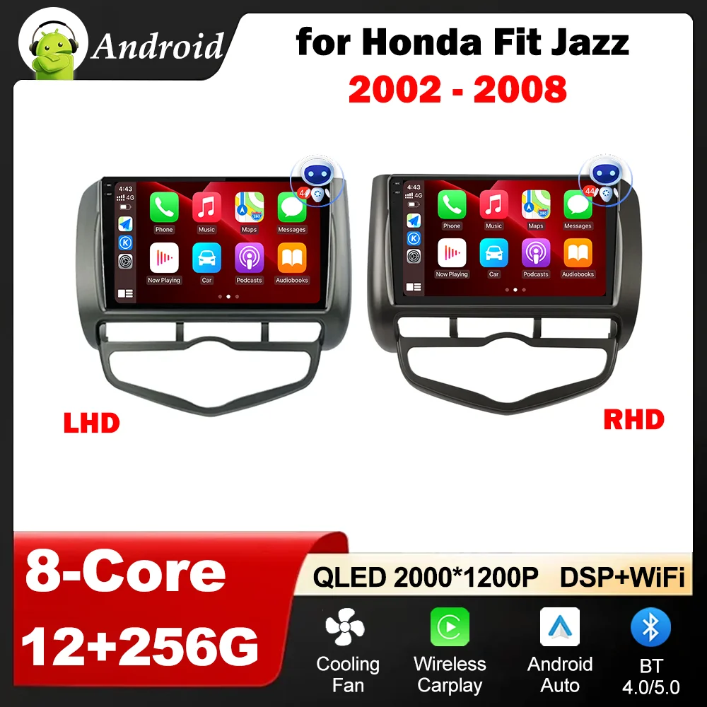 for Honda Fit Jazz 2002 - 2008 LDH RDH Car Radio Audio Mulltmedia Player Android Intelligent System GPS Navi DPS 4G Carplay WiFi