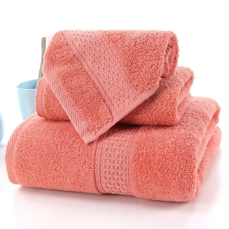 Cotton Towel Bath Towel Plain Thick  Soft Absorbent Three-piece Set