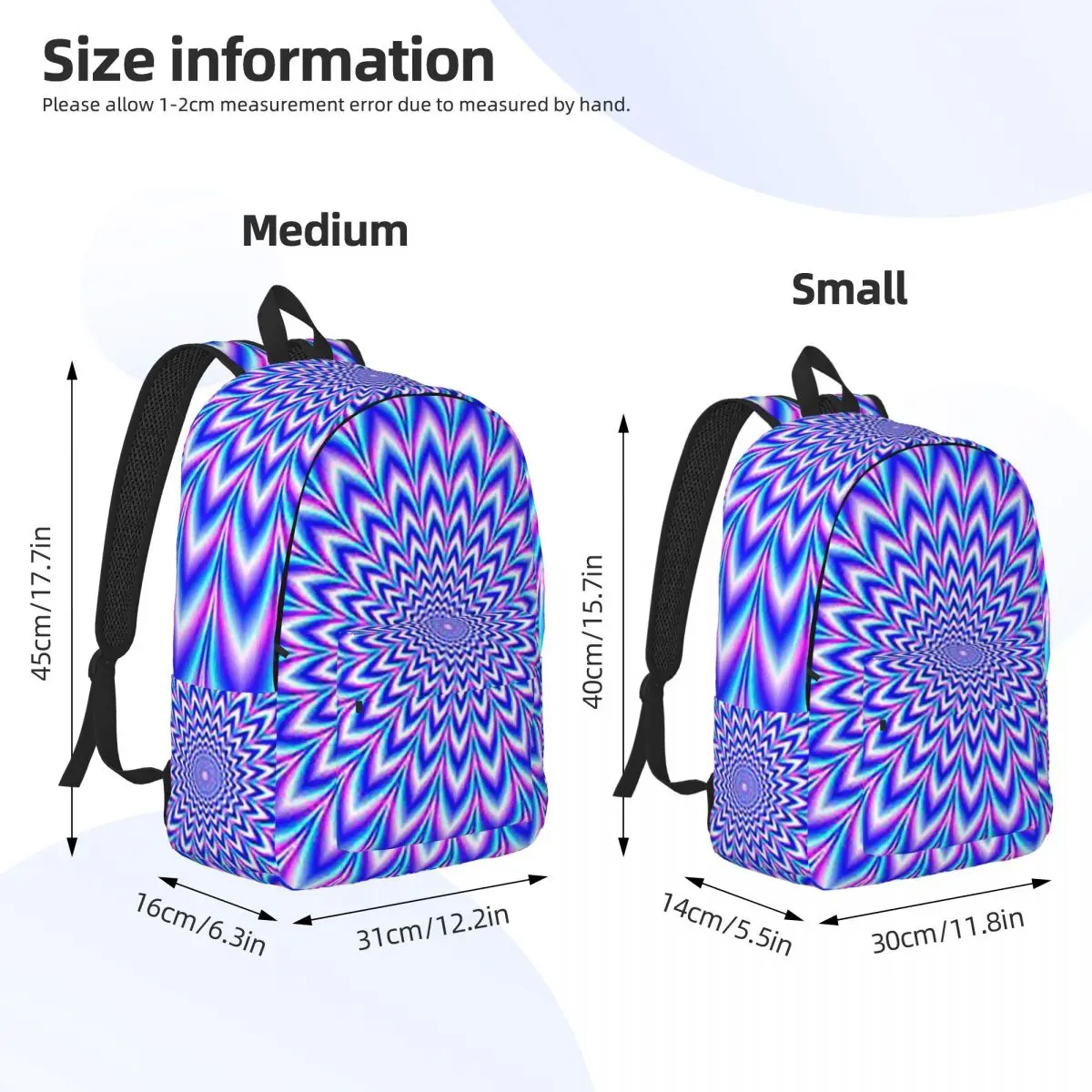 Psychedelic Pulse In Blue And Pink Backpack Daypack Large Capacity Kids BookBag School Bag Shoulder Bags for Boys Girls
