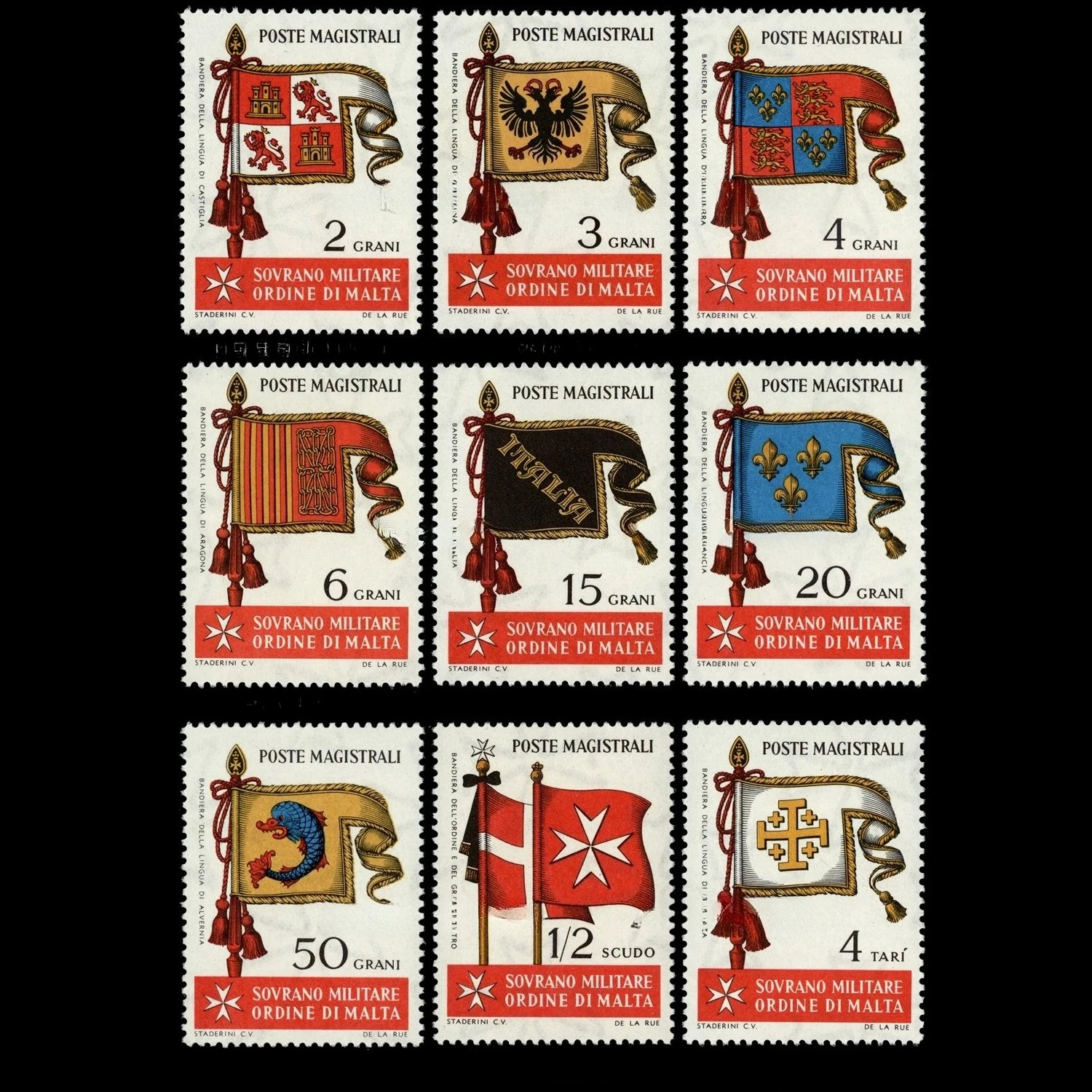 Juego de 9 sellos postales de Malta, bandera del antiguo reino de 1967, sellos postales MNH