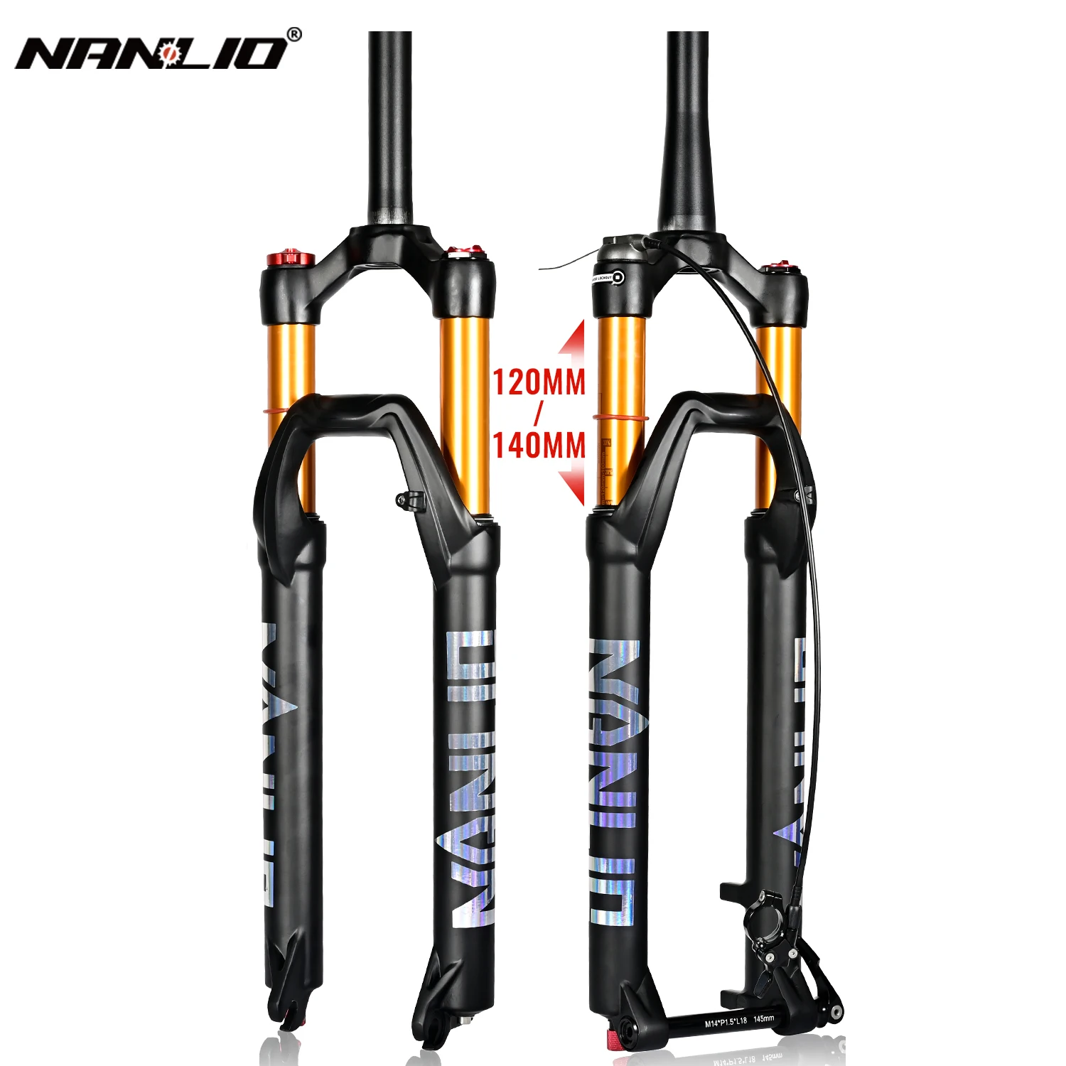 

Nanlio X7 PRO Mountain Bike Air Fork 120/140mm 26/27.5/29" Straight/Tapered QR/Thru-Axle