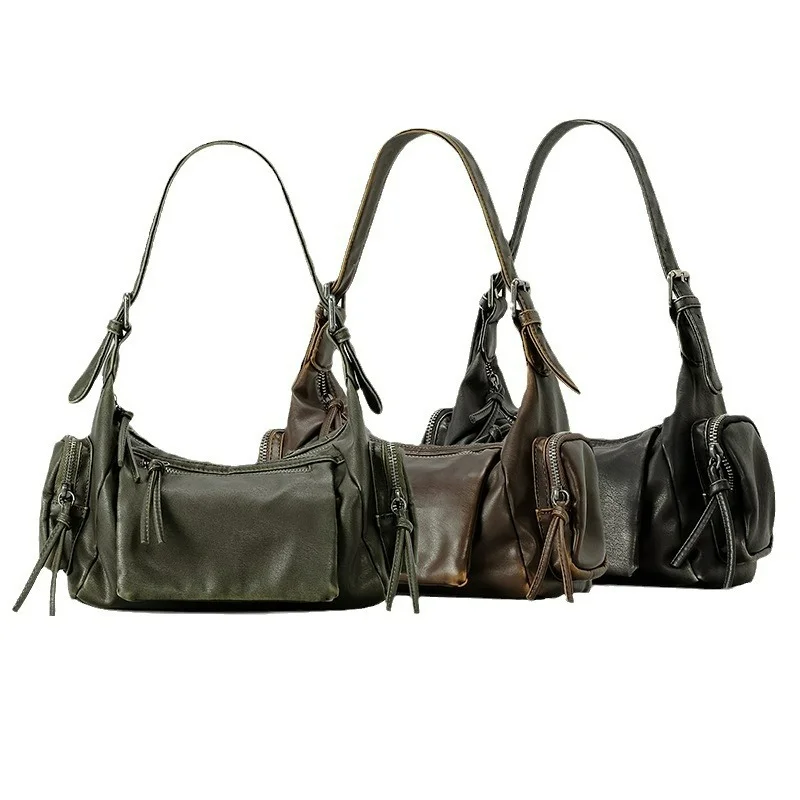 

Y2K Vintage Biker Shoulder Bag For Women American Retro Distressed Underarm Bag Trendy Streetwear Casual Crossbody Handbag