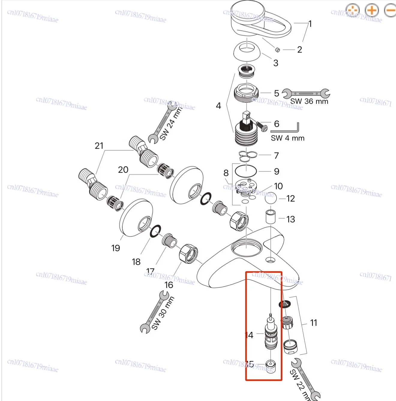 Shower Faucet Accessories 94077 Water Separator Assembly 97978 Switching Valve 94077000