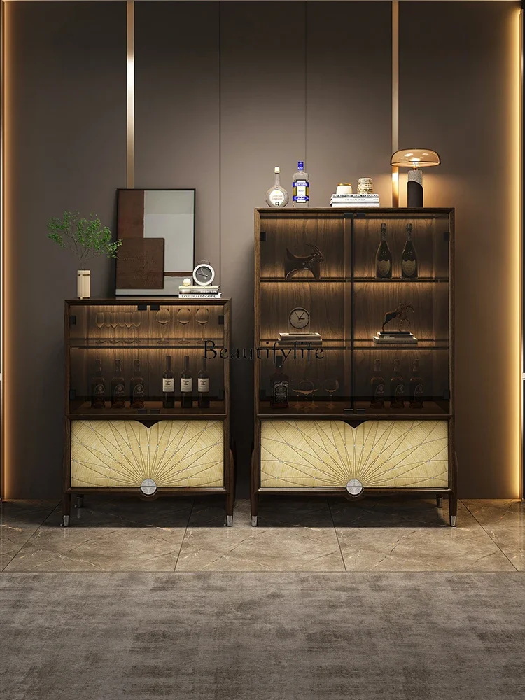 

FG44Solid wood light luxury wine cabinet Italian villa high-end modern black walnut glass door display cabinet