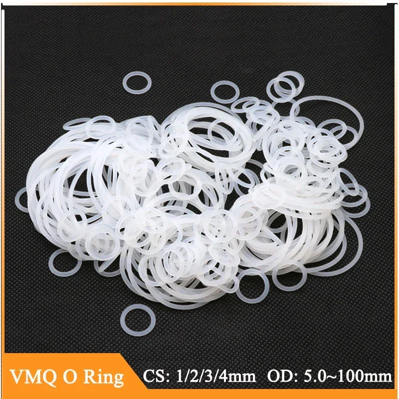 50pcs Food Grade Silicone VMQ O Ring White Thickness CS 1/2/3/4mm  OD 5~100mm Rubber Seal Rings Heat-Resistant O-Ring Seal Tool