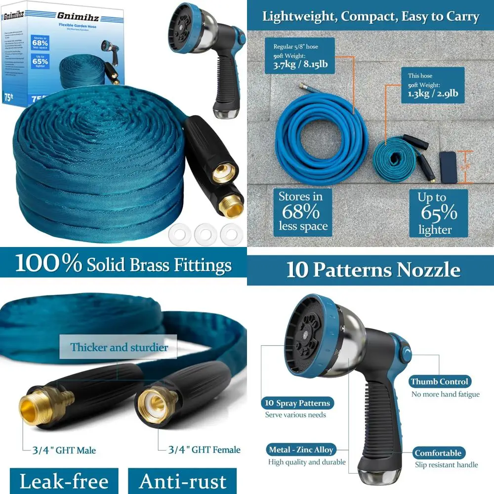 

Сверхлегкий водяной шланг из ТПЭ длиной 75 футов с твердыми латунными фитингами, гибкий, неусадочный, удобный для хранения в саду