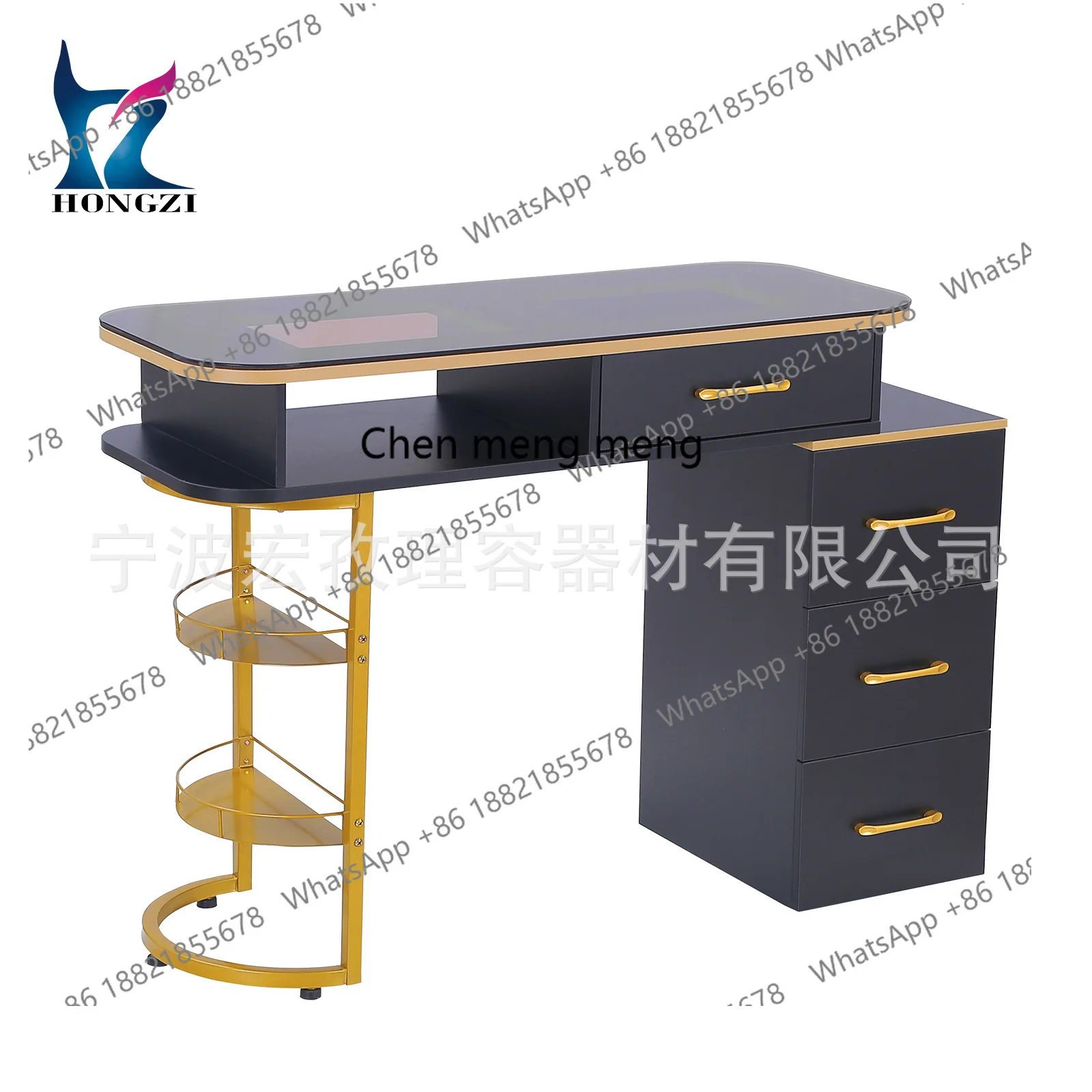 

Brown glass with 12 storage compartments, source factory direct sales light luxury black gold manicure table