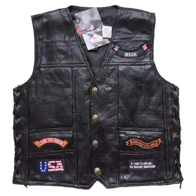 Motorcycle Style American Classic Harley Motorcycle Riding Leather Vest For Men's Camisole Embroidered Badge Design