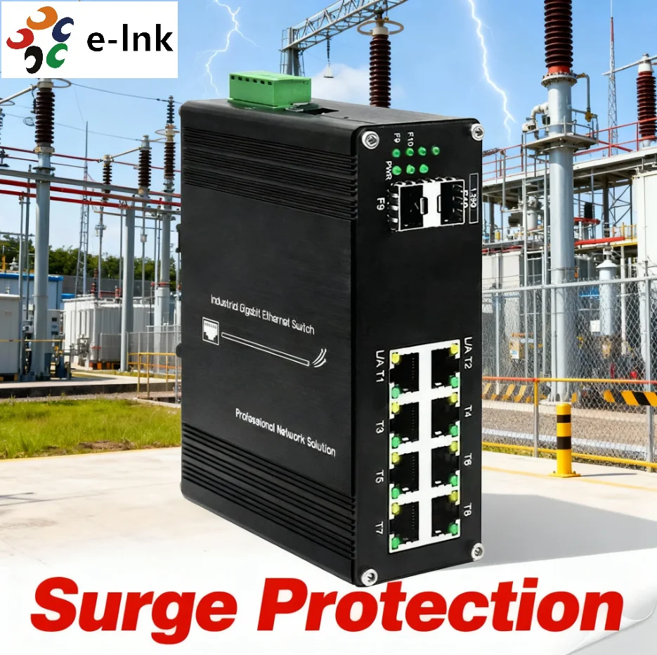 Industrial Managed 8-Port Gigabit Ethernet Switch 2 SFP Slots Web Management 20Gbps Capacity VLAN Support for IP Camera Network
